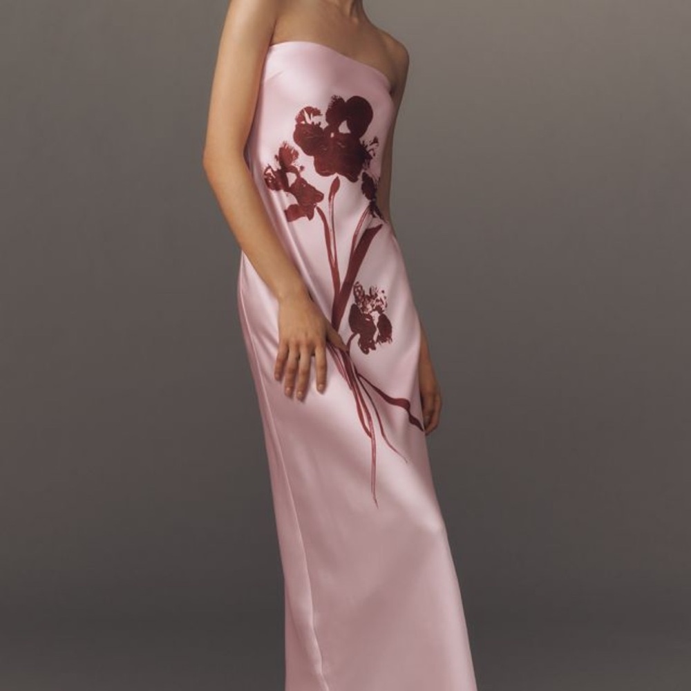 Anthropologie – The Fleur Strapless Satin Maxi Slip Dress